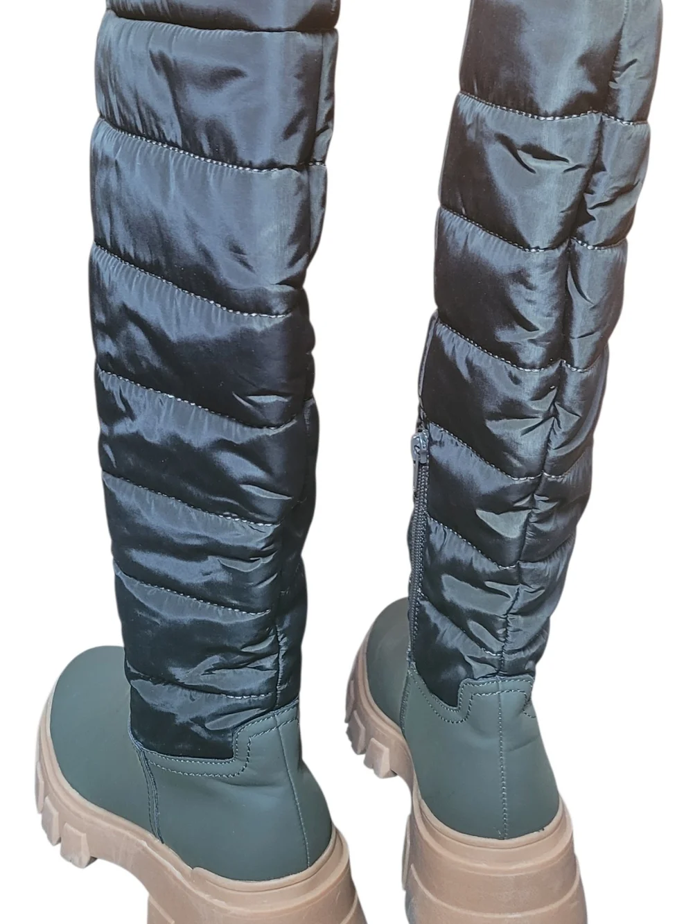 Steve Madden Quilted Olive Tall Boots with Tan Lug Sole